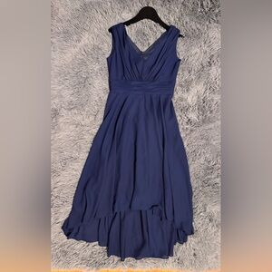 Elegant Navy Blue Women's Dress Evening Gown Back Zipper High Low